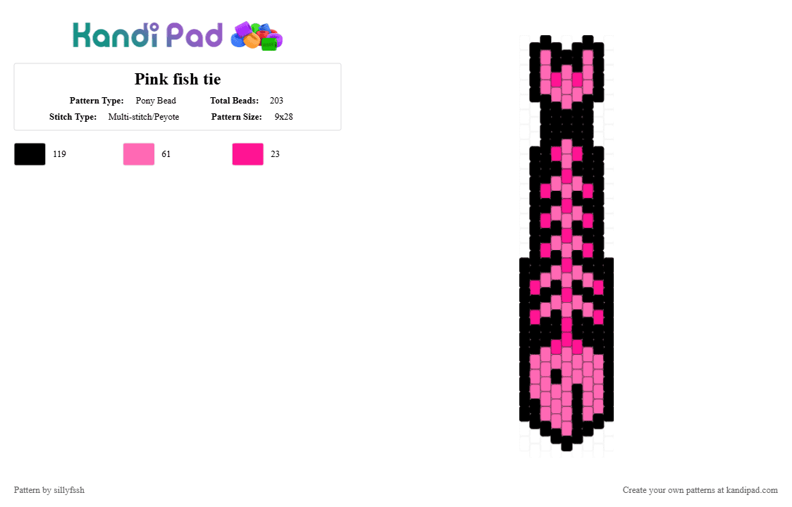 Pink fish tie - Pony Bead Pattern by sillyfssh on Kandi Pad - black,pink,fish,tie