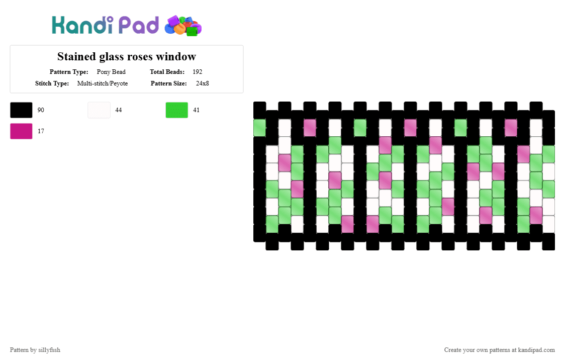 Stained glass roses window - Pony Bead Pattern by sillyfssh on Kandi Pad - green,pink,glass,rose,nature,window