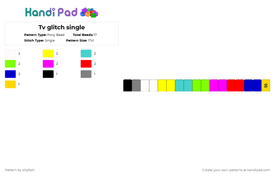 Tv glitch mini single - Pony Bead Pattern by sillyfssh on Kandi Pad - yellow,green,red,colorful,tv,glitch,rainbow