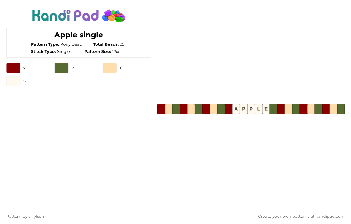 Apple single - Pony Bead Pattern by sillyfssh on Kandi Pad - red,gold,apple,fruit,food,plant,tree,single,seed,nature