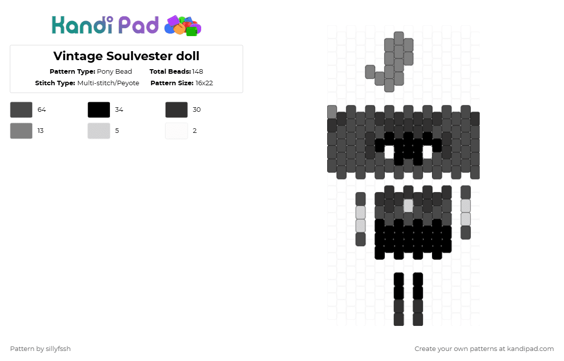Vintage Soulvester doll - Pony Bead Pattern by sillyfssh on Kandi Pad - brown,soulvester,spooky,vintage,dandys world,roblox,skin