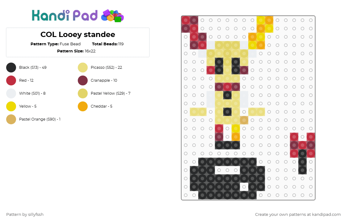 COL Looey standee - Fuse Bead Pattern by sillyfssh on Kandi Pad - yellow,looey,court of lilies,standee,dandys world