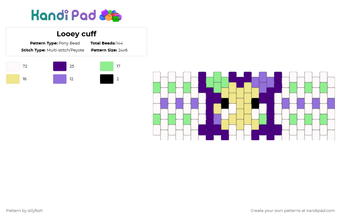 Looey cuff - Pony Bead Pattern by sillyfssh on Kandi Pad - white,purple,looey,dandys world,clown,balloon,dog