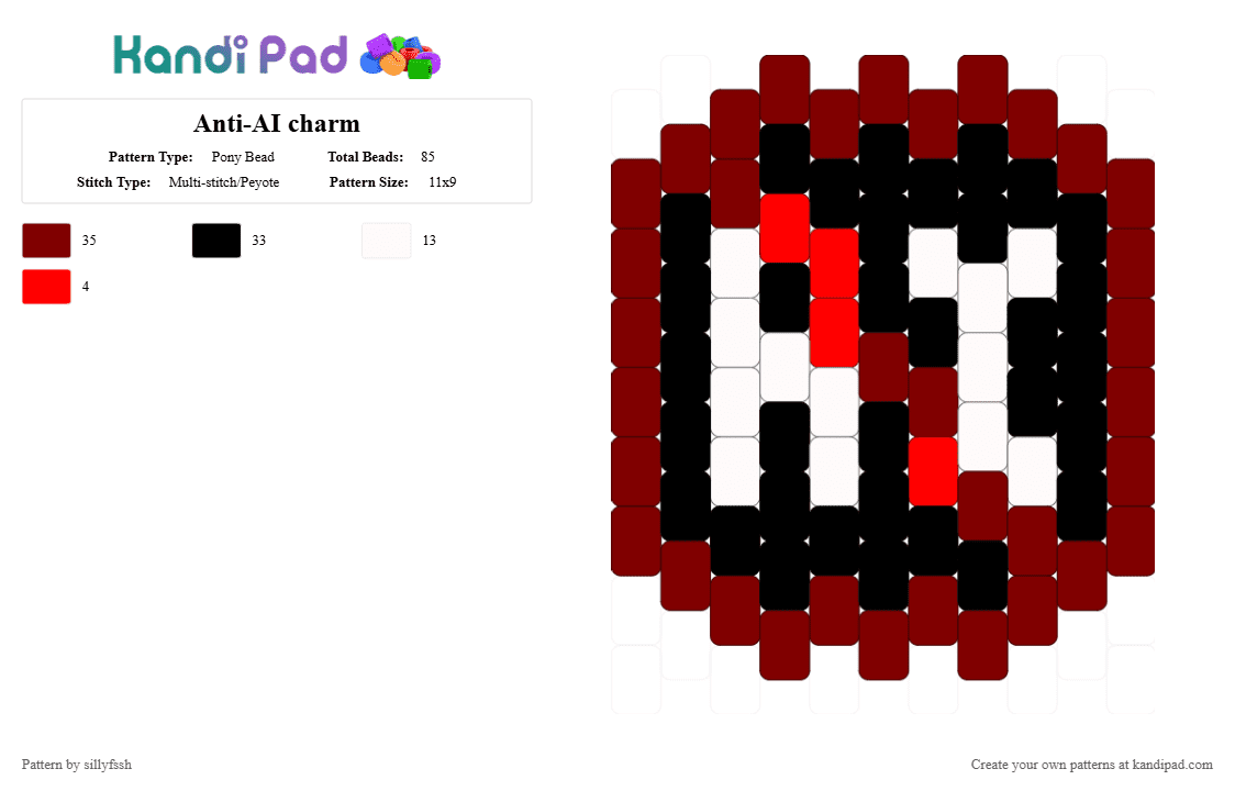 Anti-AI charm - Pony Bead Pattern by sillyfssh on Kandi Pad - brown,punk,ai,pin