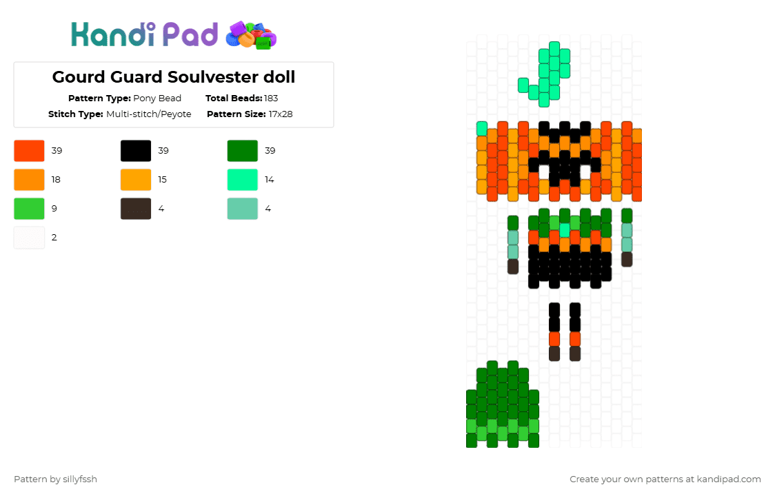 Gourd Guard Soulvester doll - Pony Bead Pattern by sillyfssh on Kandi Pad - red,orange,green,soulvester,spooky,roblox,ghost,dandys world,skin,video game,pumpkin