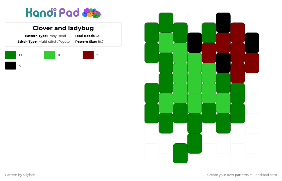 Clover and ladybug - Pony Bead Pattern by sillyfssh on Kandi Pad - green,clover,bug,ladybug,nature