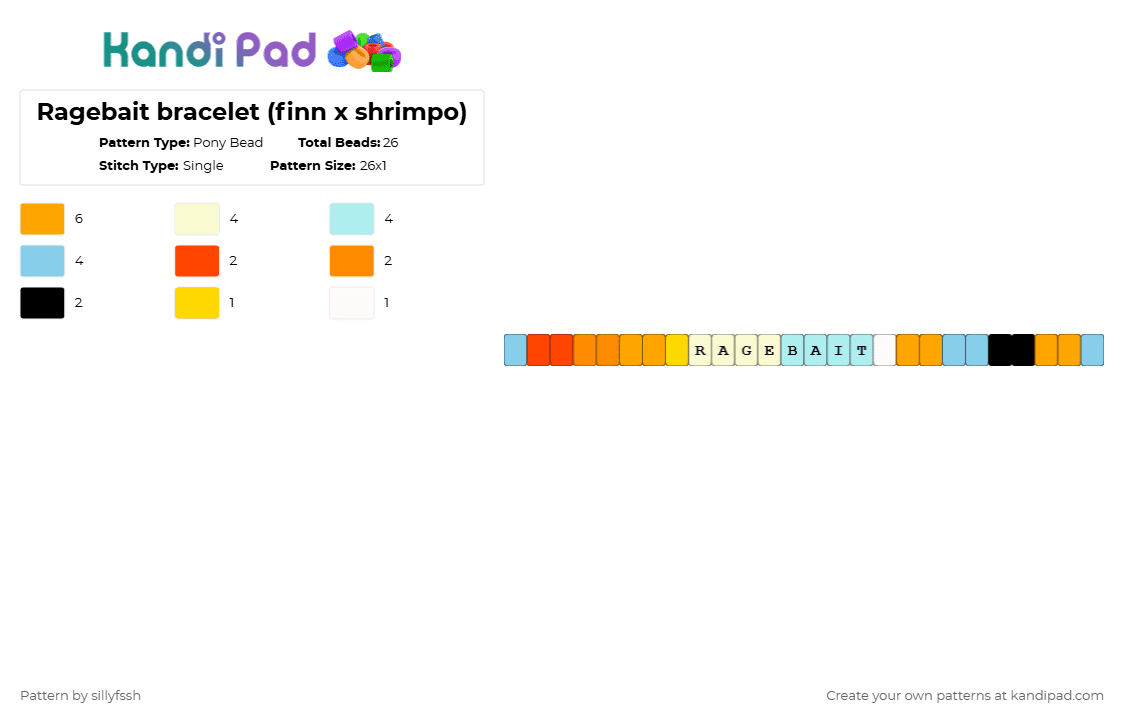 Ragebait bracelet (finn x shrimpo) - Pony Bead Pattern by sillyfssh on Kandi Pad - light blue,orange,finn,shrimpo,ragebait,dandys world