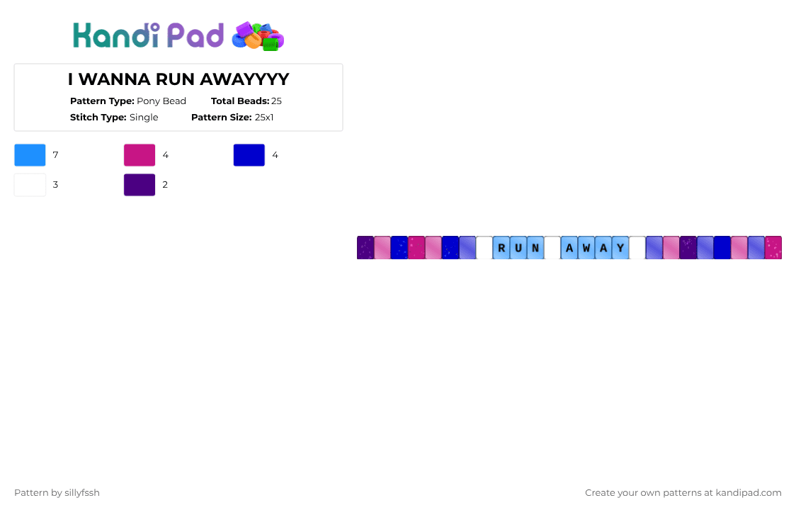 I WANNA RUN AWAYYYY - Pony Bead Pattern by sillyfssh on Kandi Pad - purple,galaxy,2017,roblox,meme,silly,run away,trend,space