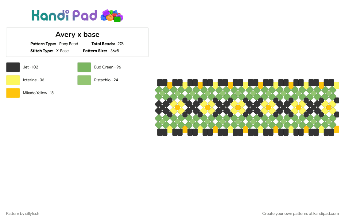 Avery x base - Pony Bead Pattern by sillyfssh on Kandi Pad - cotdslimy, green, yellow