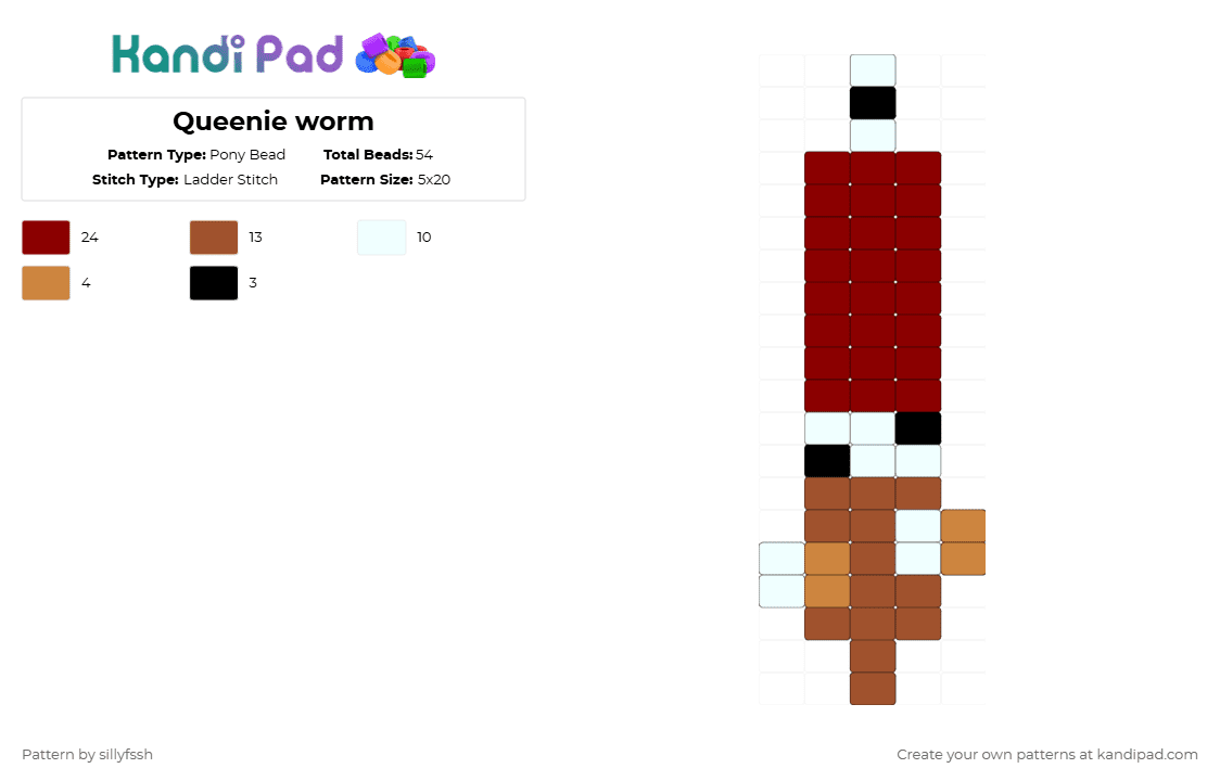 Queenie worm - Pony Bead Pattern by sillyfssh on Kandi Pad - red,queenie,tadc,worm
