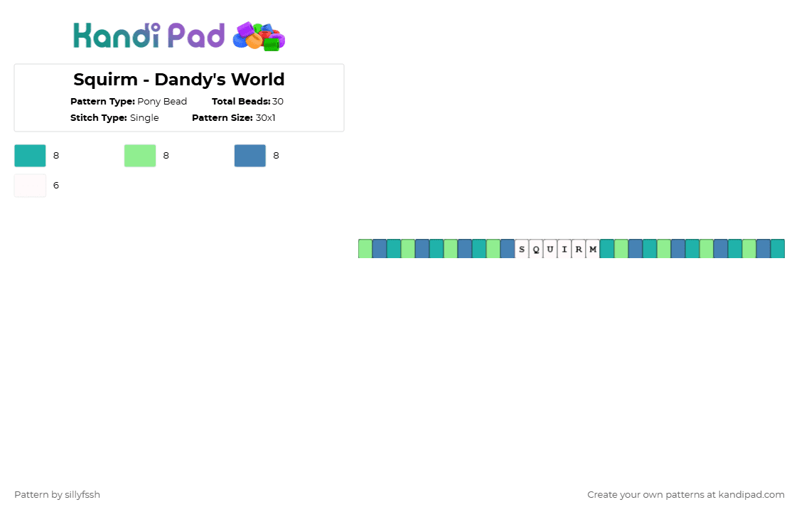 Squirm - Dandy\'s World - Pony Bead Pattern by sillyfssh on Kandi Pad - teal,blue,squirm,dandys world,roblox,green