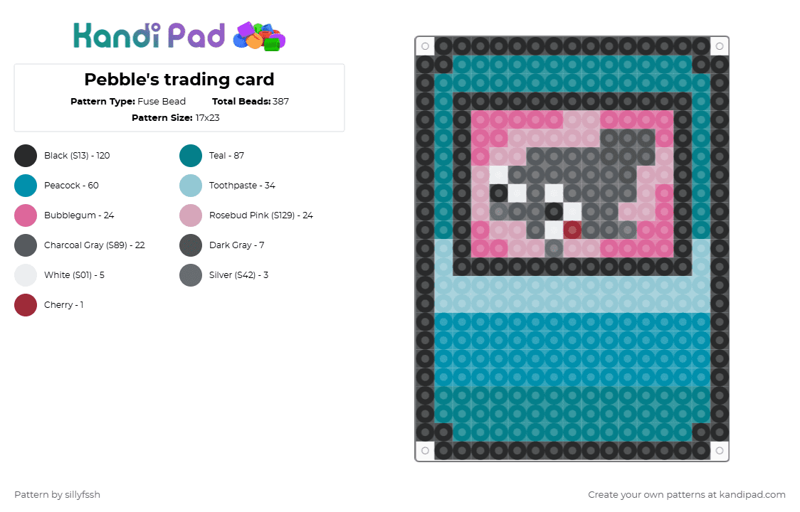 Pebble\'s trading card - Fuse Bead Pattern by sillyfssh on Kandi Pad - teal,cotdtradingcards,pebble,dandys world,roblox,dogs,cute,card,dandy