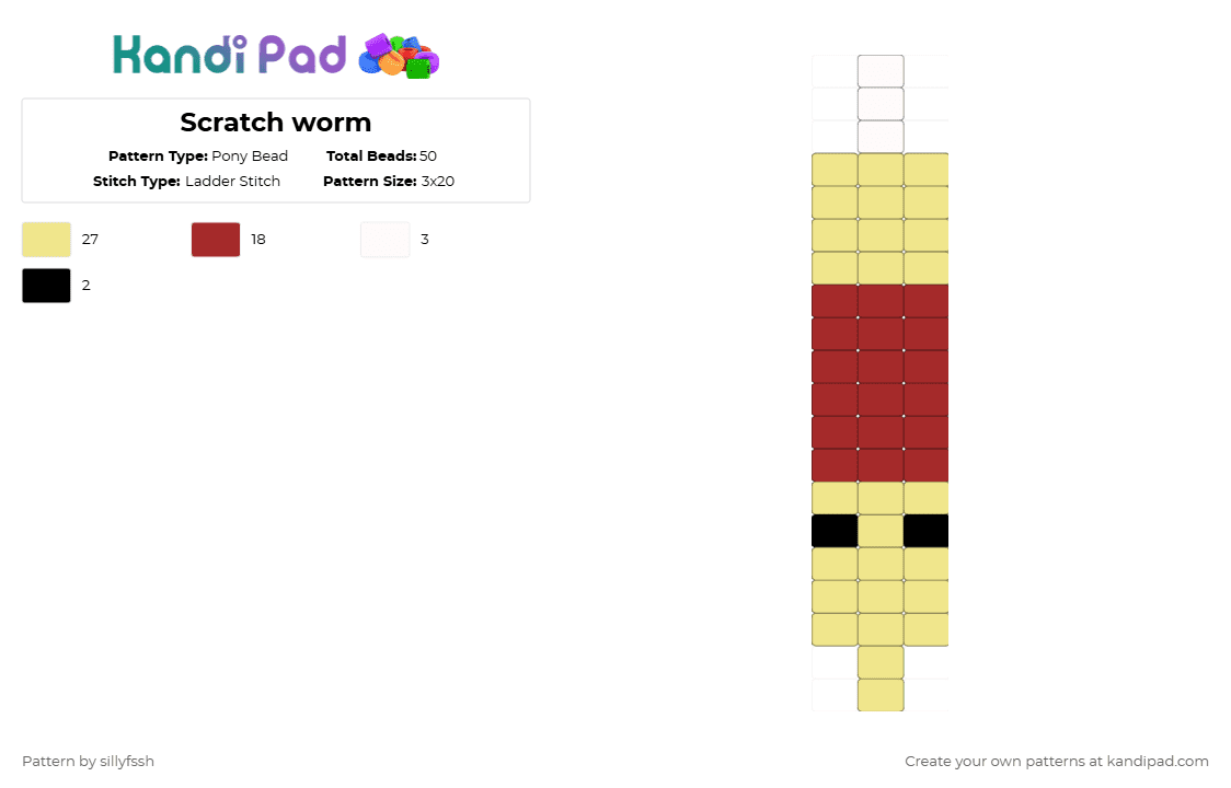 Scratch worm - Pony Bead Pattern by sillyfssh on Kandi Pad - yellow,red,tadc,worm,scratch