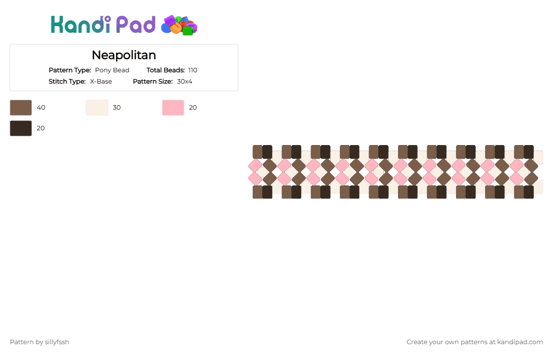 Neapolitan - Pony Bead Pattern by sillyfssh on Kandi Pad - tan,brown,ice cream,neapolitan,pink,white,strawberry