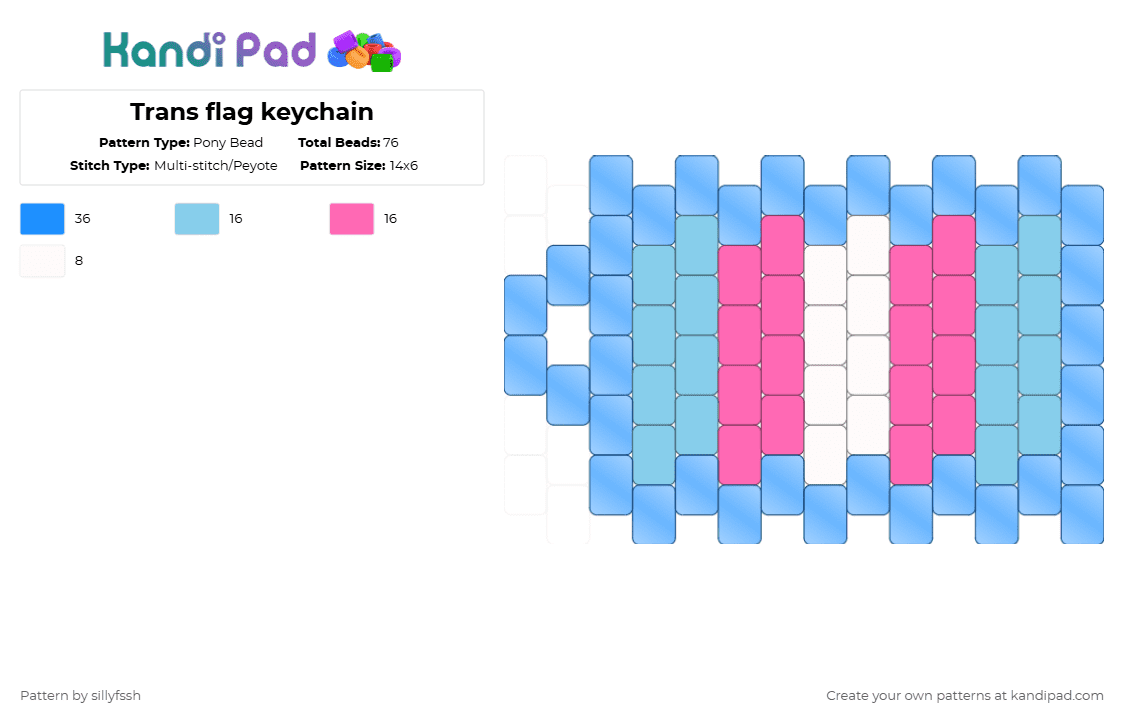 Trans flag keychain - Pony Bead Pattern by sillyfssh on Kandi Pad - light blue,trans,pink,blue,pride