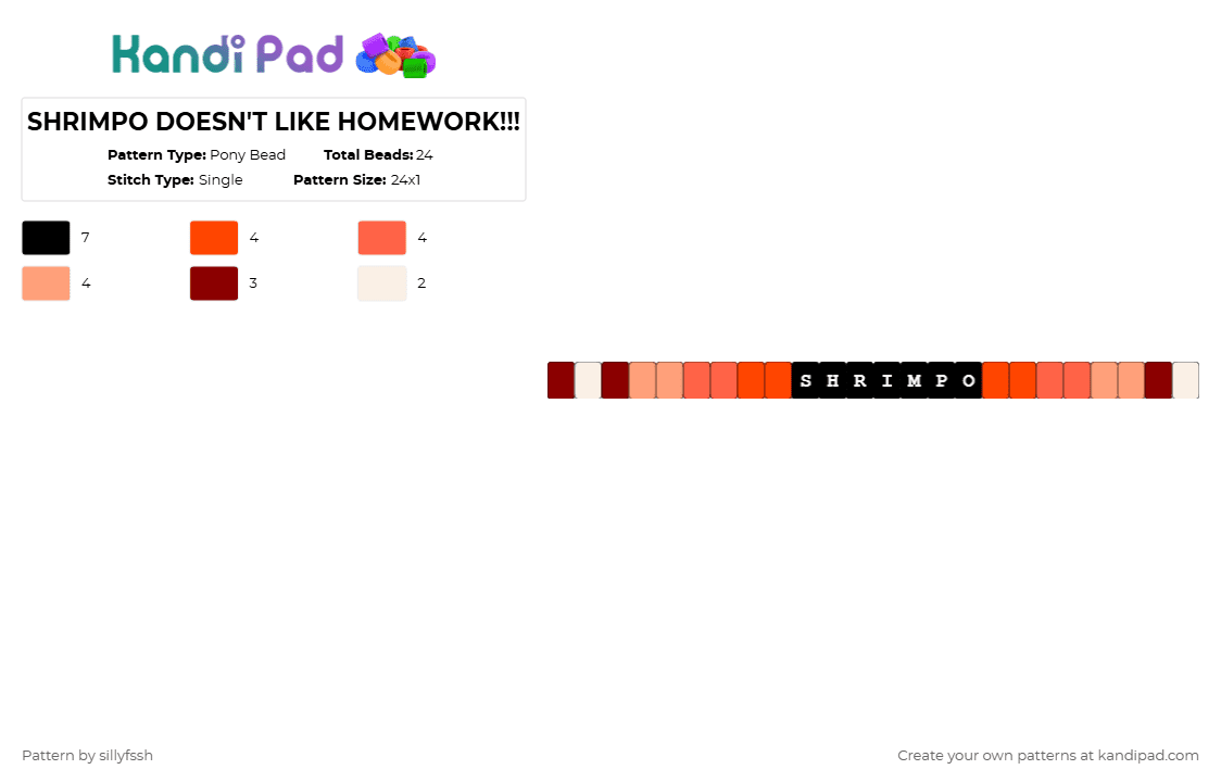 SHRIMPO DOESN\'T LIKE HOMEWORK!!! - Pony Bead Pattern by sillyfssh on Kandi Pad - red,orange,shrimpo,dandys world,angry,roblox,video game
