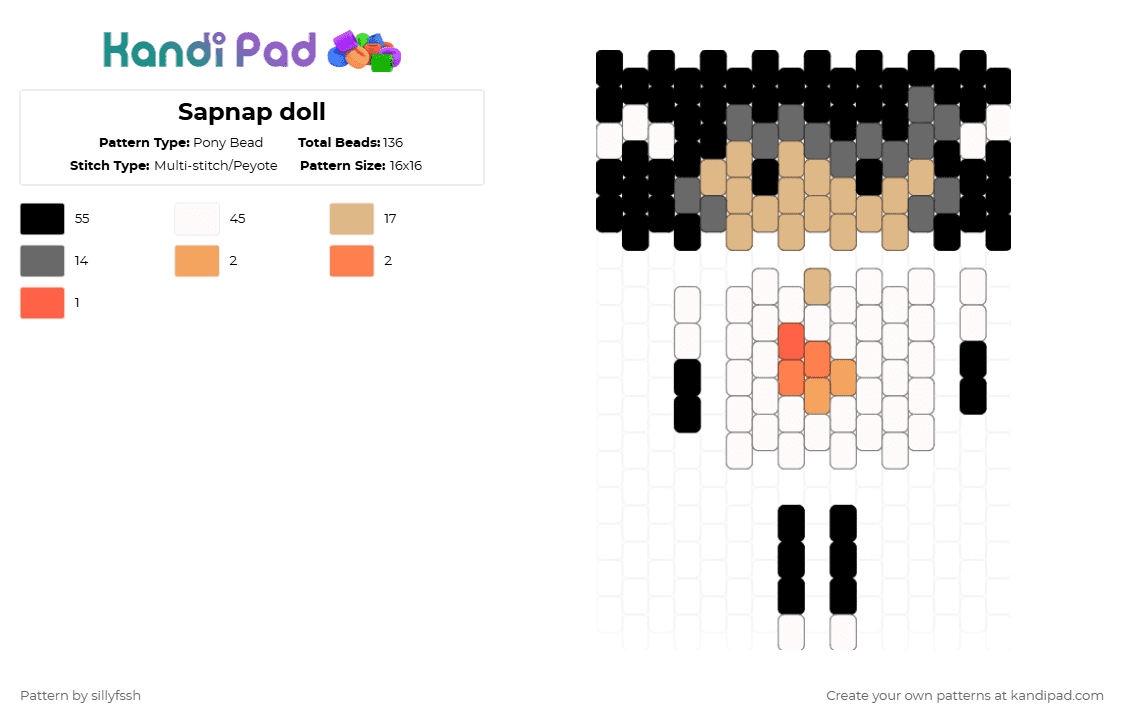 Sapnap doll - Pony Bead Pattern by sillyfssh on Kandi Pad - white,gray,beige,dsmp,mcyt,minecraft,doll,sapnap