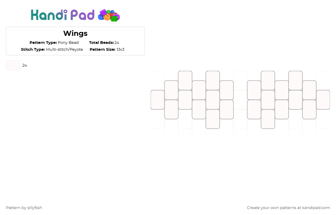 Wings - Pony Bead Pattern by sillyfssh on Kandi Pad - white,wings,bird,charm