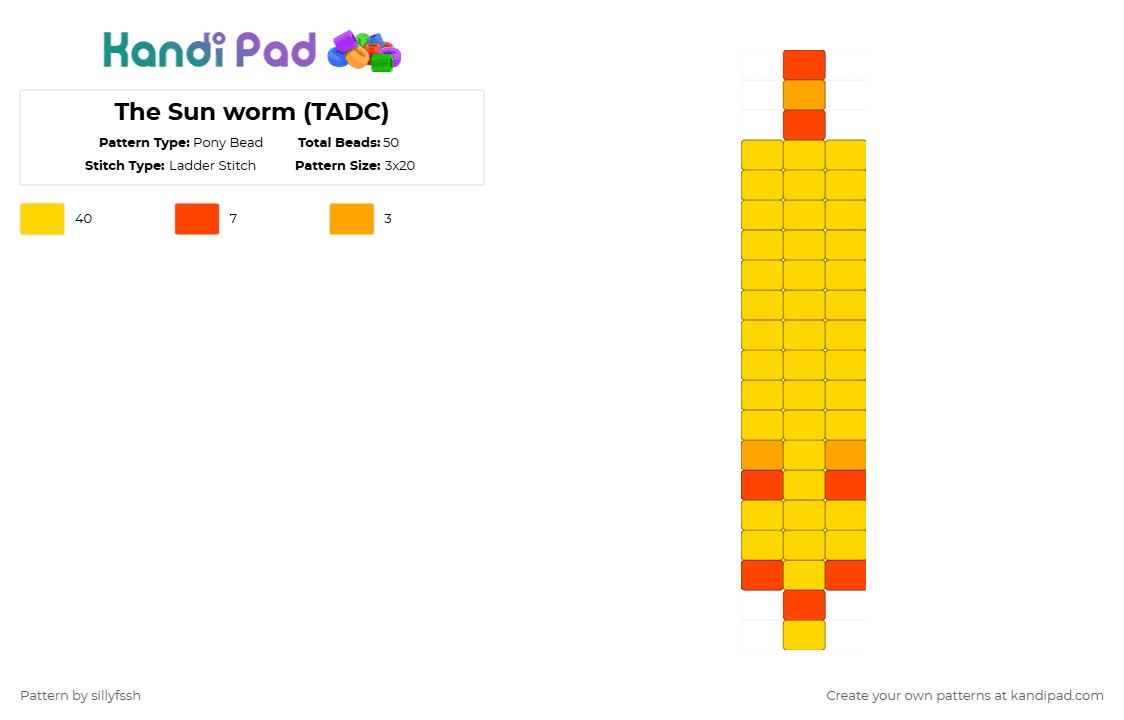 The Sun worm (TADC) - Pony Bead Pattern by sillyfssh on Kandi Pad - yellow,tadc,worm,sun