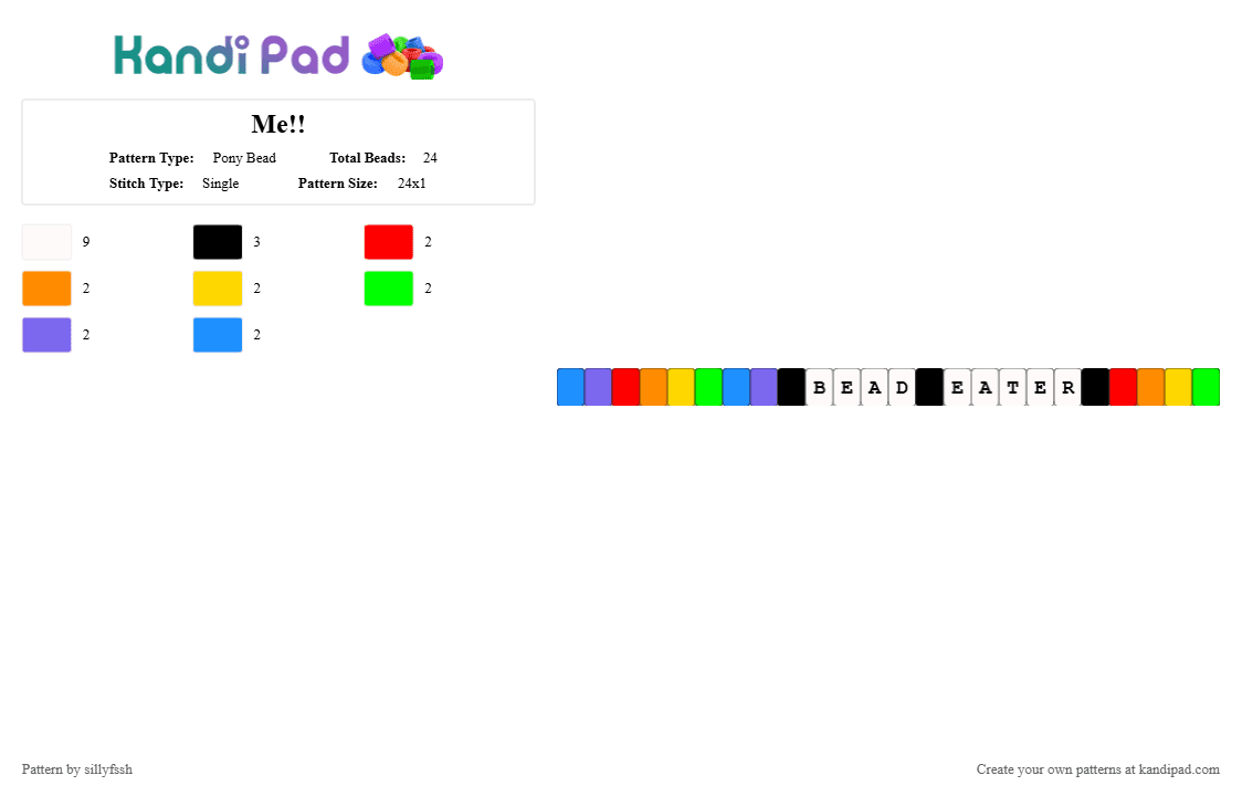 Me!! - Pony Bead Pattern by sillyfssh on Kandi Pad - white,orange,green,light blue,colorful,silly