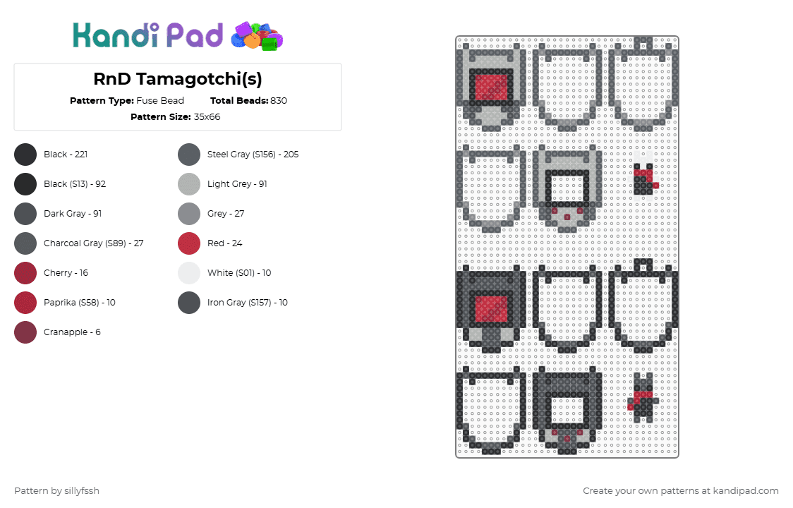 RnD Tamagotchi(s) - Fuse Bead Pattern by sillyfssh on Kandi Pad - gray,razzle,dazzle,razzle and dazzle,rnd,dandys world,tamagotchi,shaker,keychain