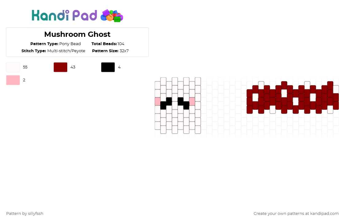 Mushroom Ghost - Pony Bead Pattern by sillyfssh on Kandi Pad - red,mushroom,ghost,3d,doll