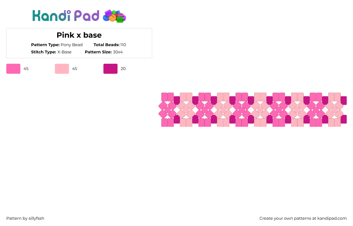 Pink x base - Pony Bead Pattern by sillyfssh on Kandi Pad - pink,x base,x