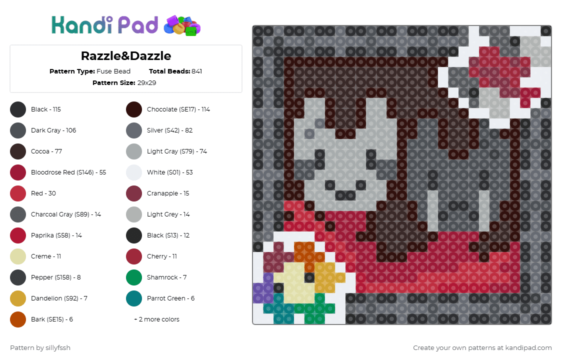 Razzle&Dazzle - Fuse Bead Pattern by sillyfssh on Kandi Pad - gray,brown,red,razzle,dazzle,razzle and dazzle,rnd,dandys world