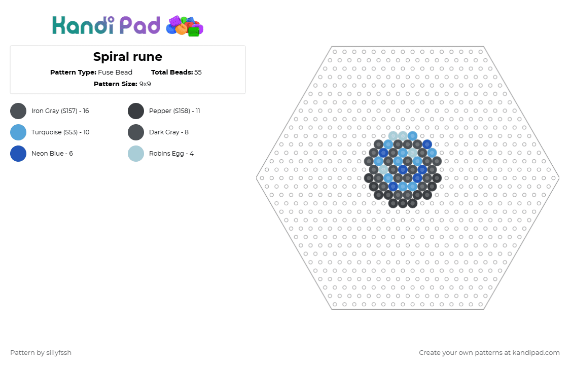 Spiral rune - Fuse Bead Pattern by sillyfssh on Kandi Pad - light blue,purple,cotdfairycore,rock,rune,magic,blue,witch