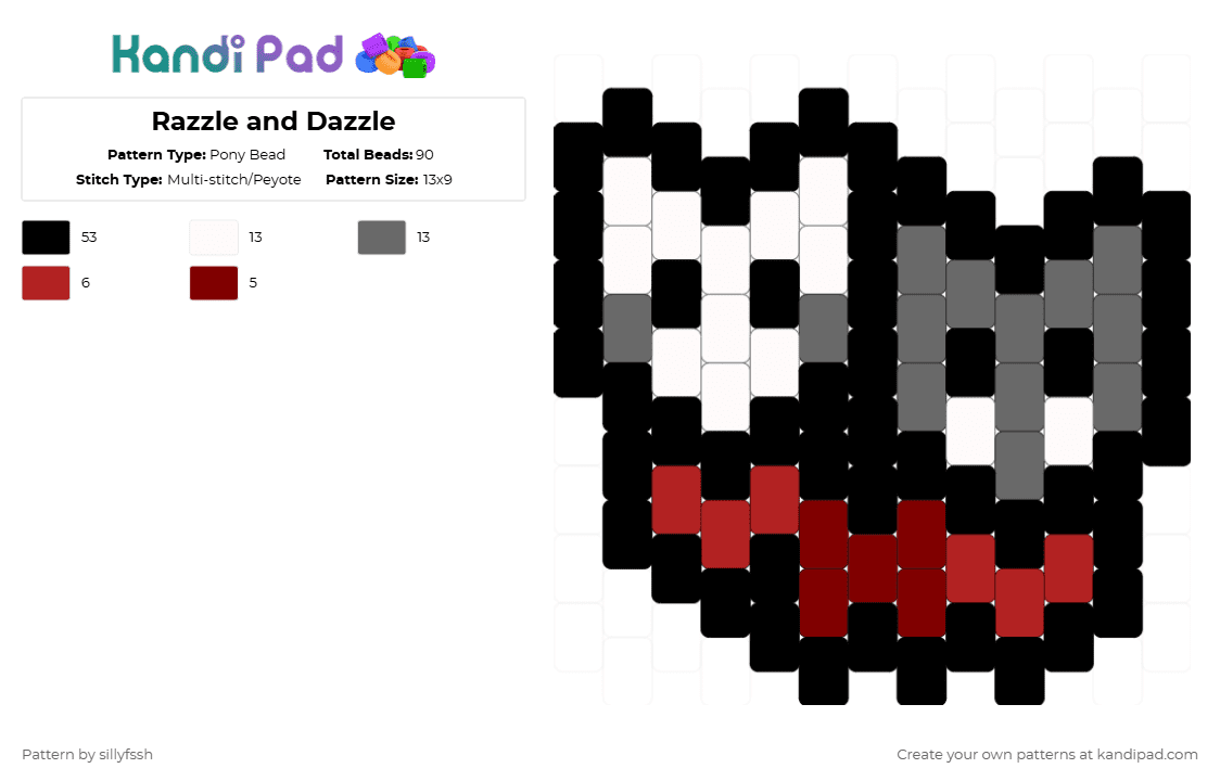 Razzle and Dazzle - Pony Bead Pattern by sillyfssh on Kandi Pad - black,gray,rnd,razzle,dazzle,dandys world,roblox,video games