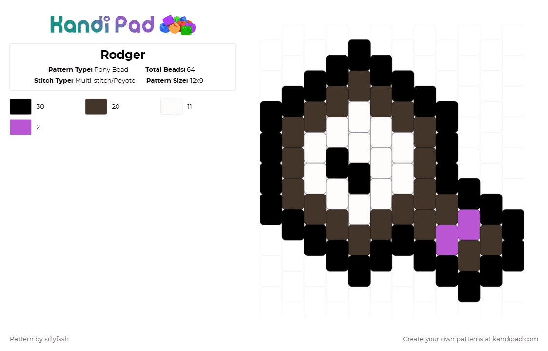 Rodger - Pony Bead Pattern by sillyfssh on Kandi Pad - brown,rodger,dandys world,roblox,dandy,charm