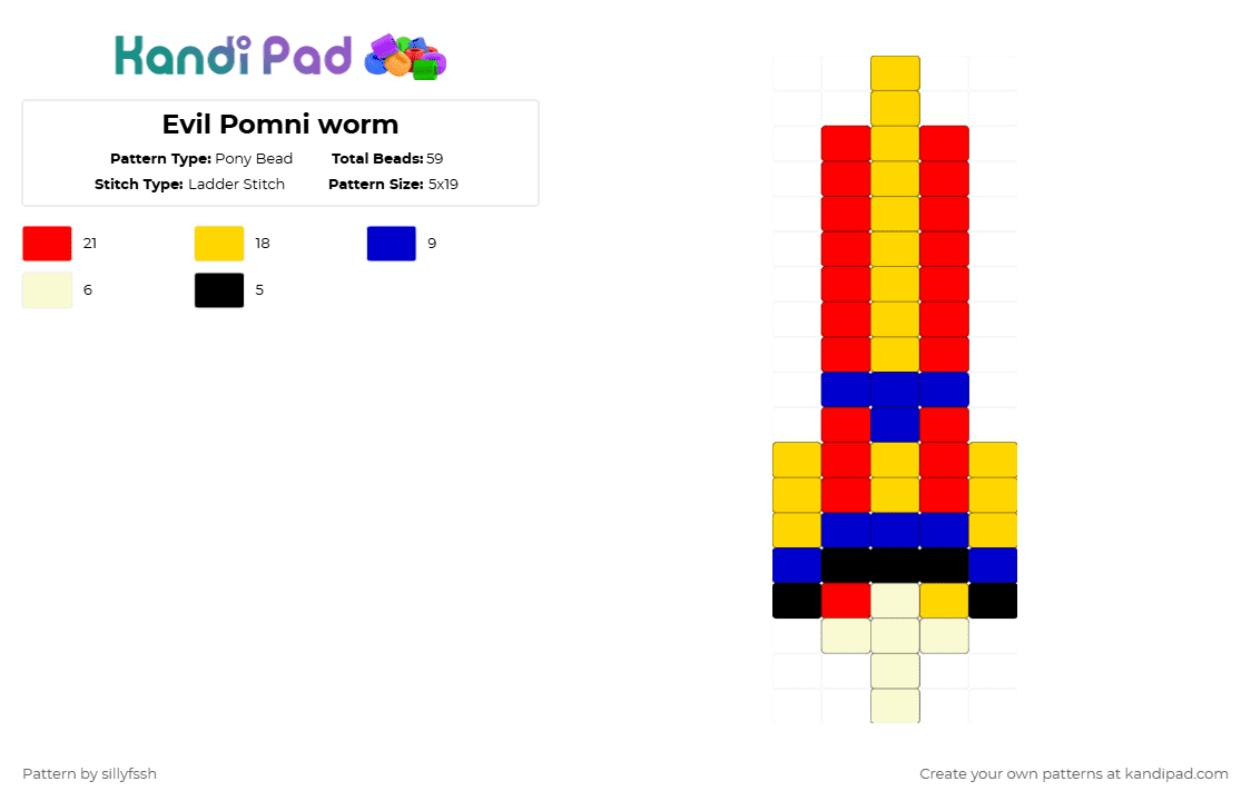 Evil Pomni worm - Pony Bead Pattern by sillyfssh on Kandi Pad - red,yellow,pomni,tadc,worm,evil