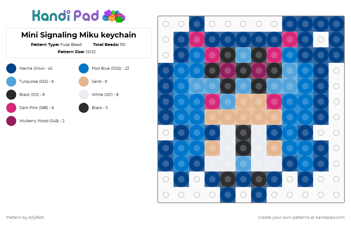 Mini Signaling Miku keychain - Fuse Bead Pattern by sillyfssh on Kandi Pad - blue,miku,vocaloid,signalling,teto,songs,music