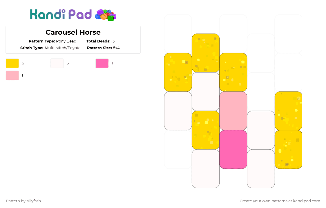 Carousel Horse - Pony Bead Pattern by sillyfssh on Kandi Pad - yellow,horse,carousel,pink,charm