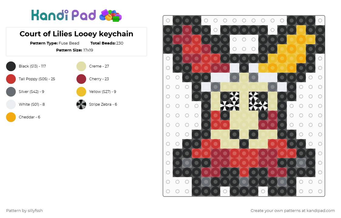 Court of Lilies Looey keychain - Fuse Bead Pattern by sillyfssh on Kandi Pad - black,yellow,red,circus,looey,dandys world