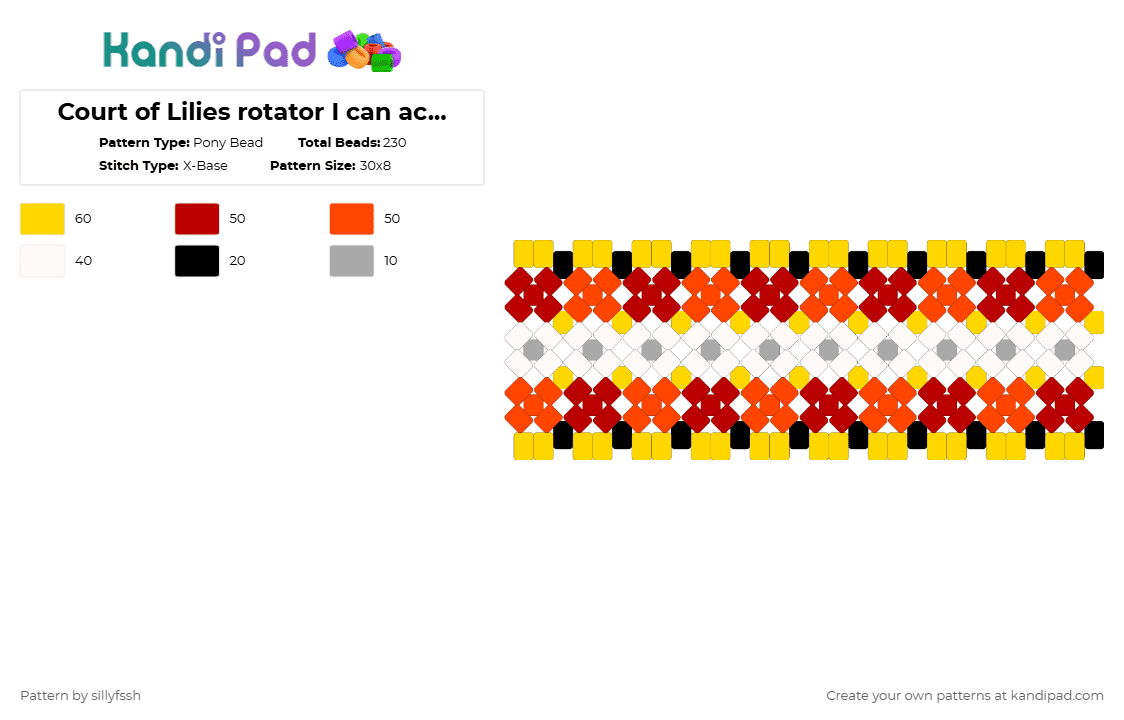 Court of Lilies rotator I can actually make - Pony Bead Pattern by sillyfssh on Kandi Pad - red,yellow,dandys world