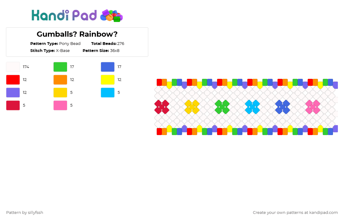 Gumballs? Rainbow? - Pony Bead Pattern by sillyfssh on Kandi Pad - white,yellow,blue,colorful,dandys world,rainbow,gumballs