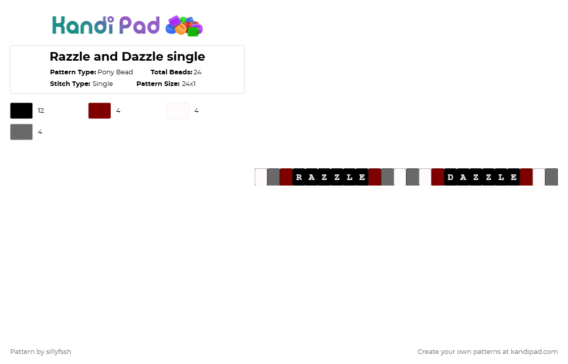 Razzle and Dazzle single - Pony Bead Pattern by sillyfssh on Kandi Pad - brown,gray,razzle,dazzle,dandys world,rnd,roblox