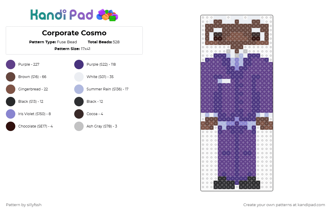 Corporate Cosmo - Fuse Bead Pattern by sillyfssh on Kandi Pad - brown,purple,cotddessertsfancy,cosmo,dandys world,fruitcake,food,dandy,cake,fruit