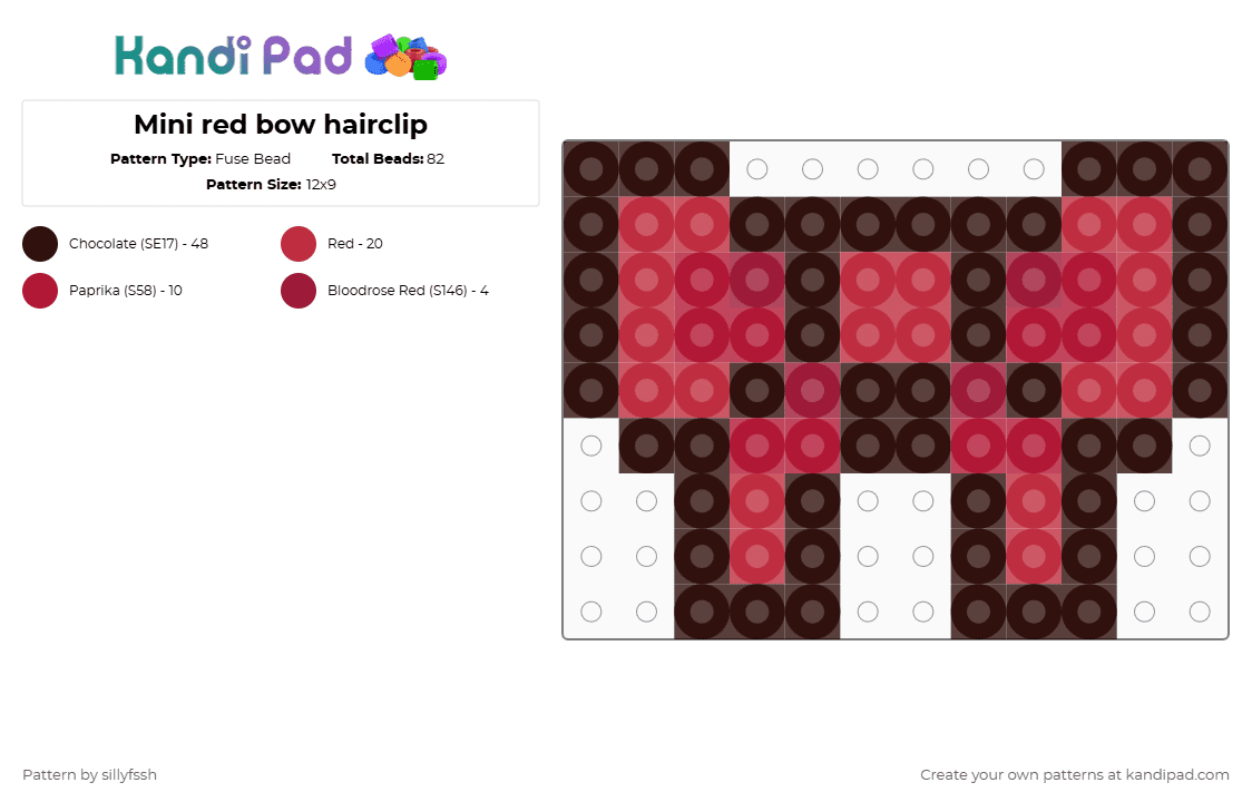 Mini red bow hairclip - Fuse Bead Pattern by sillyfssh on Kandi Pad - red,brown,bow,ribbon
