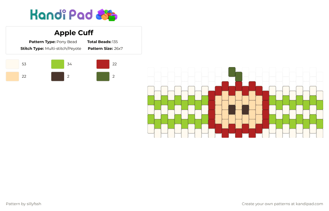 Apple Cuff - Pony Bead Pattern by sillyfssh on Kandi Pad - red,beige,green,apple,tree,cuff,food,fruit,seed,plant