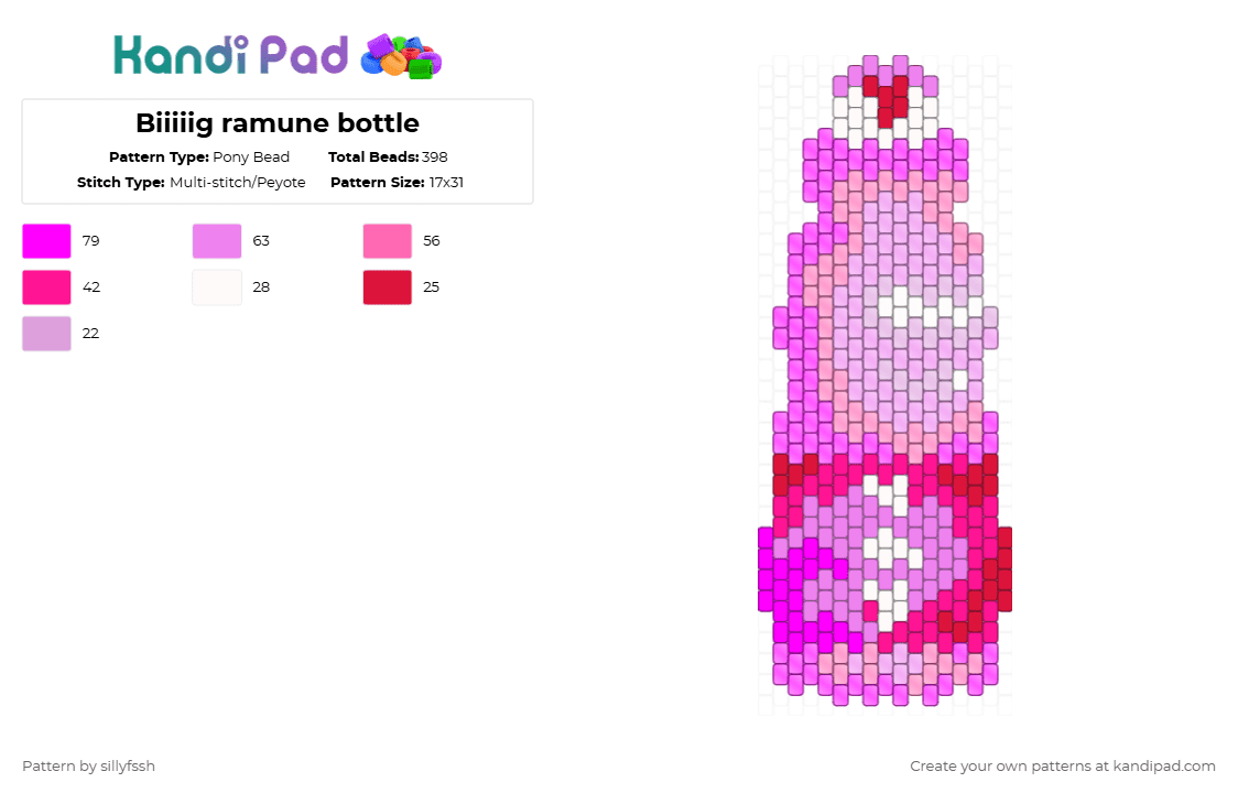 Biiiiig ramune bottle - Pony Bead Pattern by sillyfssh on Kandi Pad - pink,ramune,drink,soda,strawberry,food