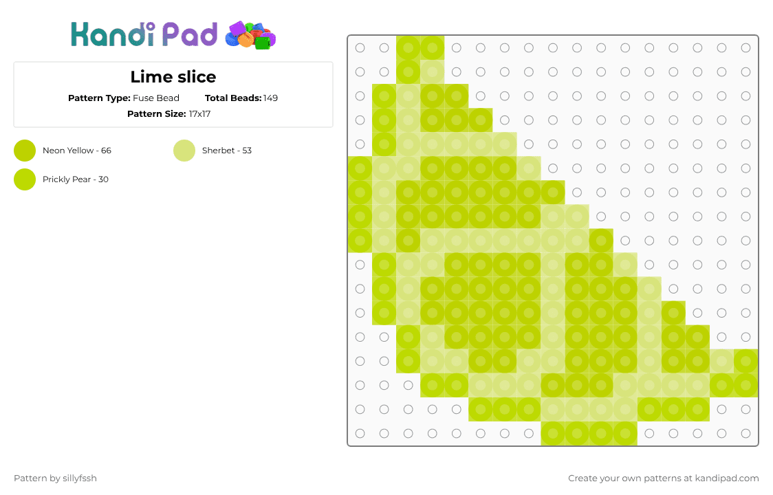 Lime slice - Fuse Bead Pattern by sillyfssh on Kandi Pad - green,yellow,lime,lemon,zesty,fruit,perler,food