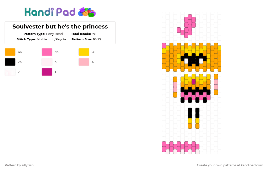 Soulvester but he\'s the princess - Pony Bead Pattern by sillyfssh on Kandi Pad - orange,soulvester,pink,princess,dress,roblox,dandys world,video game