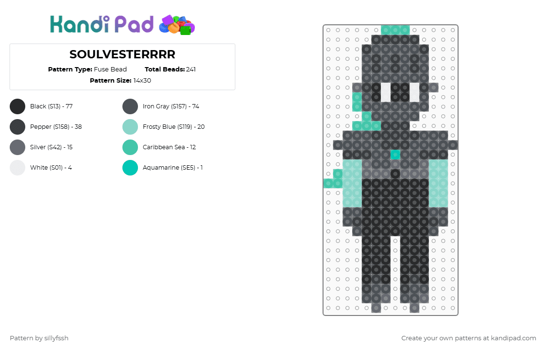 SOULVESTERRRR - Fuse Bead Pattern by sillyfssh on Kandi Pad - black,purple,soulvester,dandys world,connie,dandy,halloween,ghost,roblox,soul