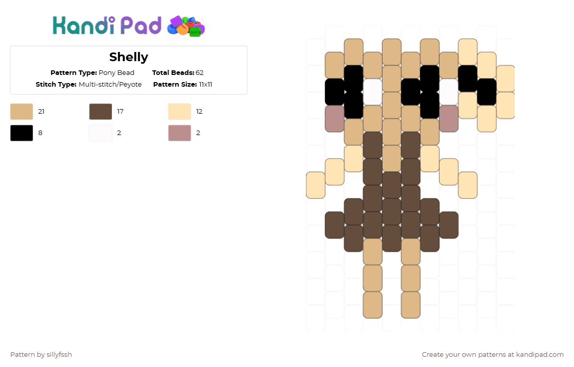 Shelly - Pony Bead Pattern by sillyfssh on Kandi Pad - beige,brown,dandys world,shelly,fossil,dino,roblox,cute