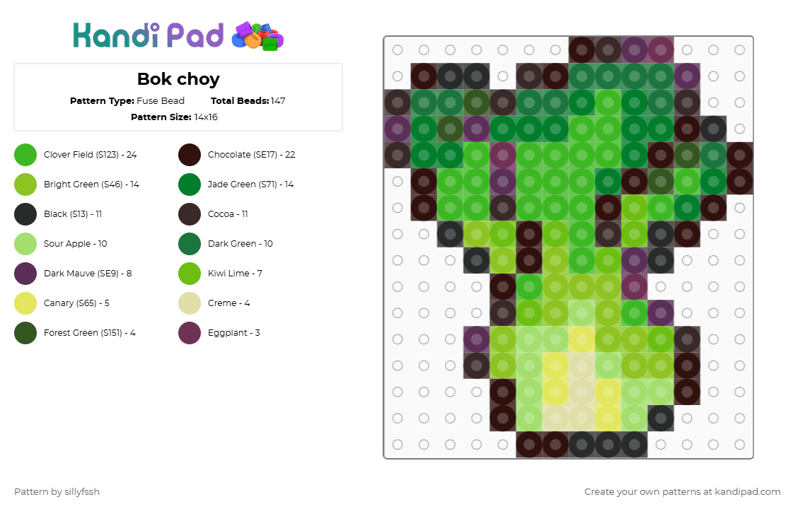 Bok choy - Fuse Bead Pattern by sillyfssh on Kandi Pad - brown,green,cotdleafygreens,bok choy,food,vegetable,plant,nature