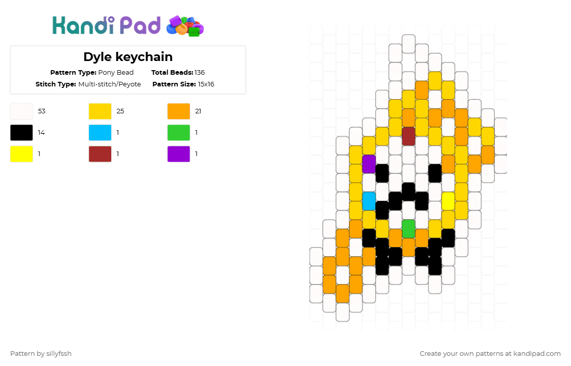 Dyle keychain - Pony Bead Pattern by sillyfssh on Kandi Pad - white,yellow,orange,dyle,dandys world,roblox,clock