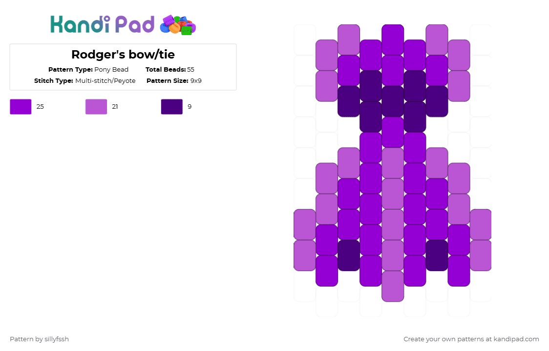 Rodger\'s bow/tie - Pony Bead Pattern by sillyfssh on Kandi Pad - purple,pink,rodger,dandys world,tie,bow