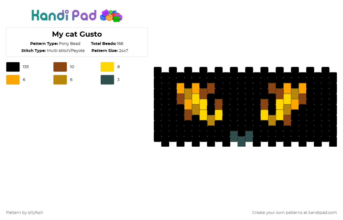 My cat Gusto - Pony Bead Pattern by sillyfssh on Kandi Pad - black,red,yellow,cotddarkness,cat,eyes,spooky,pet
